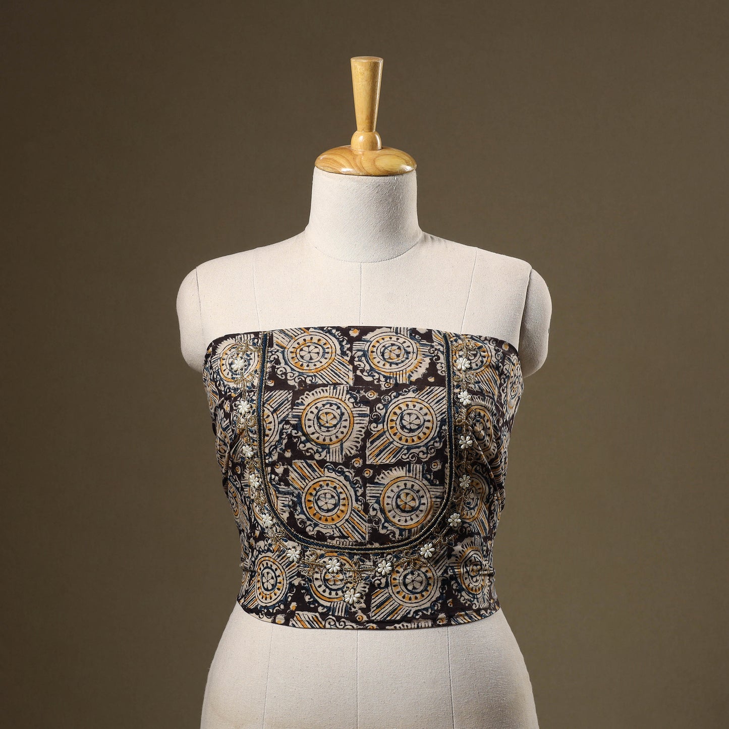 Black - kalamkari hand embroidery cotton blouse piece 22