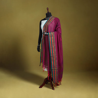 Purple - dharwad cotton dupatta with zari border 15