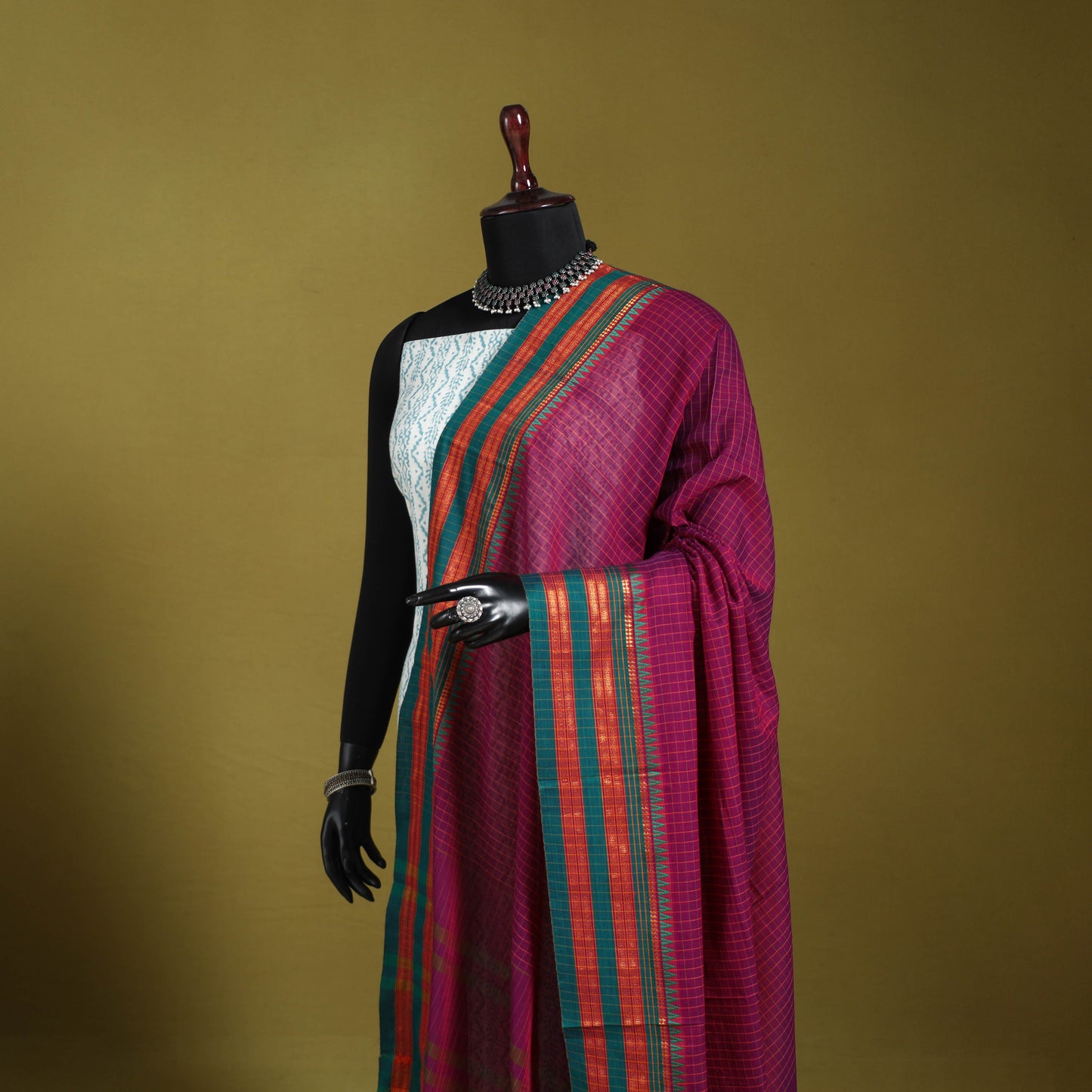 Purple - dharwad cotton dupatta with zari border 15