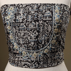 Black - kalamkari hand embroidery cotton blouse piece 23