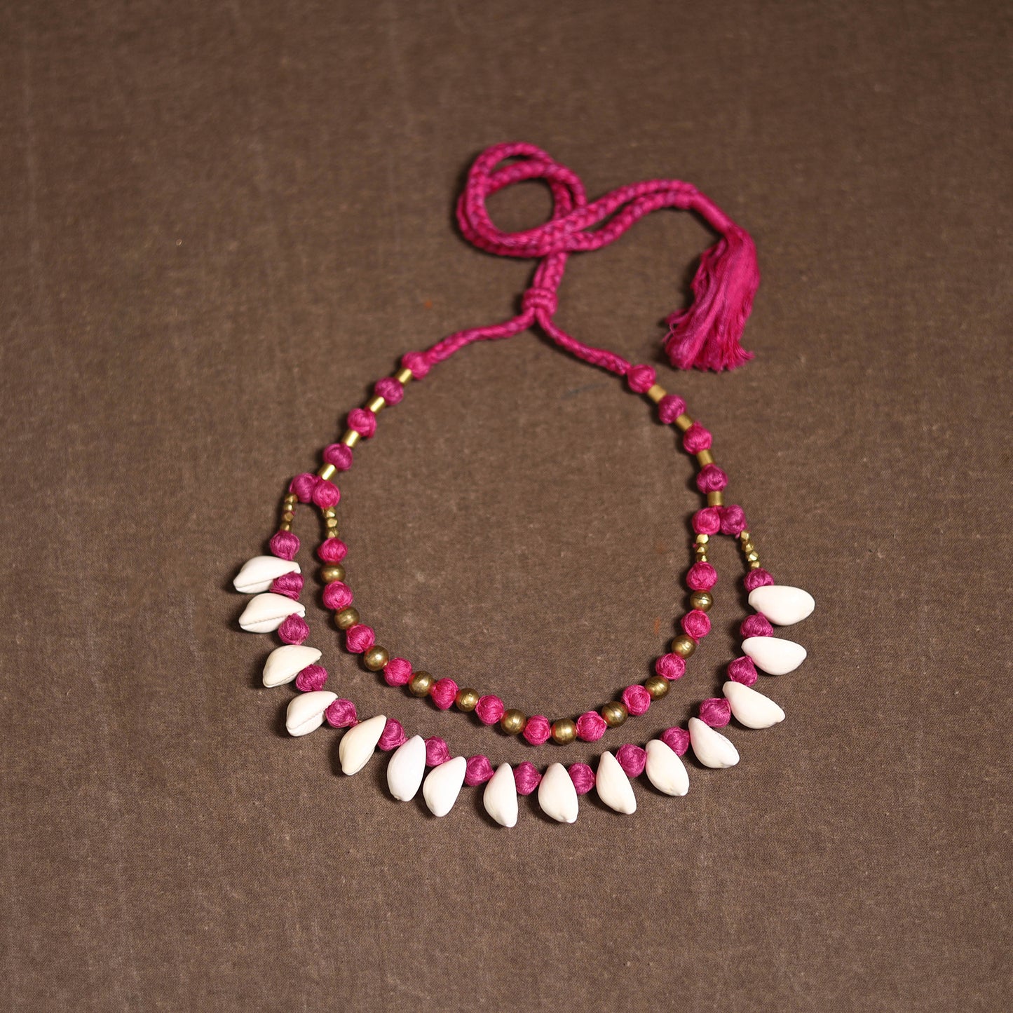 Tribal Odisha Dokra Thread & Shell Work Handmade Necklace 06