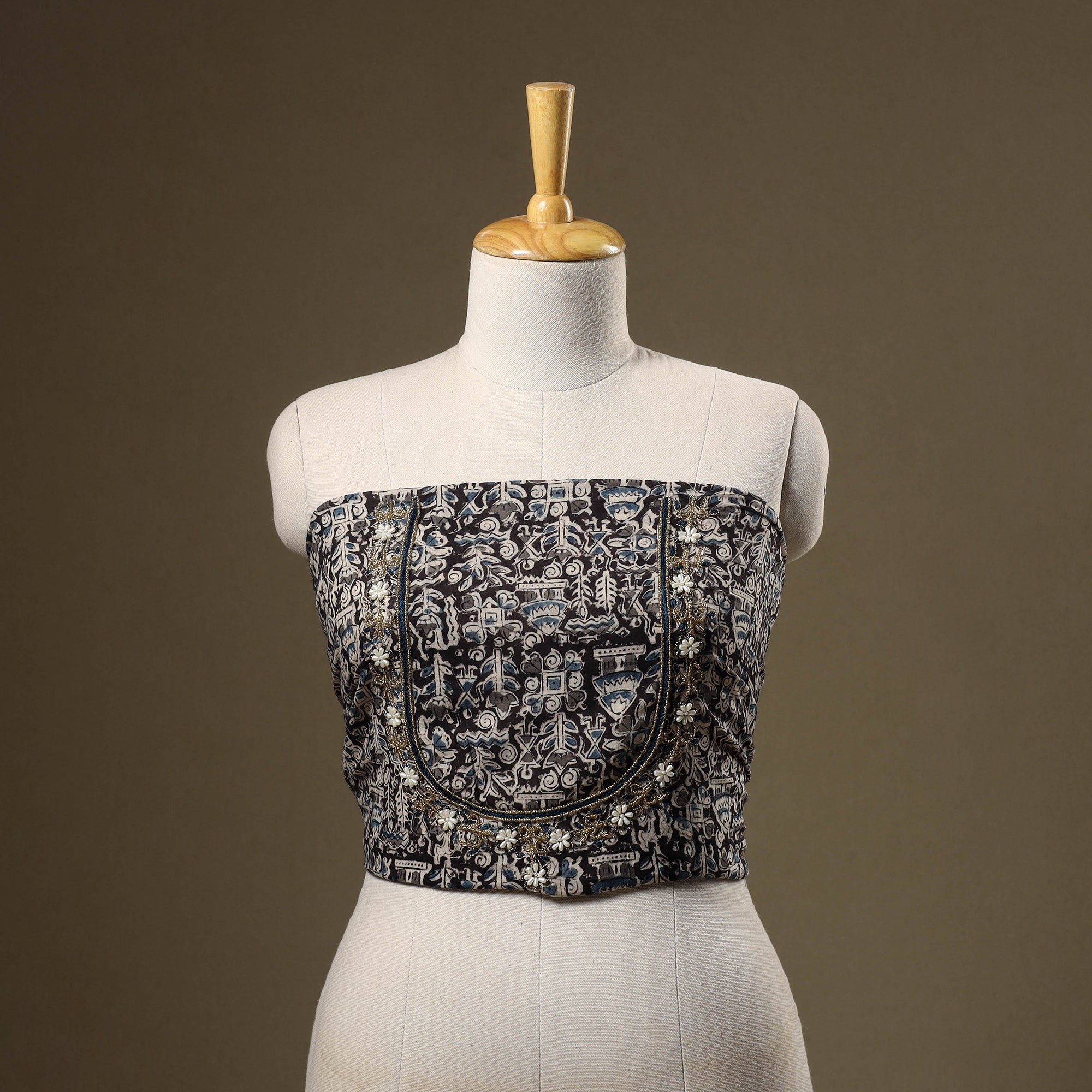 Black - Rangoli Kalamkari Block Printed Cotton Blouse Piece