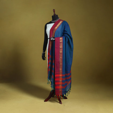 Blue - dharwad cotton dupatta with zari border 17