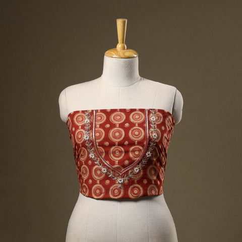 Red - kalamkari hand embroidery cotton blouse piece 29