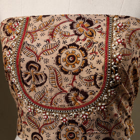 Beige Kalamkari Print Hand Embroidery Cotton Blouse Piece