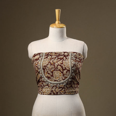 Brown - kalamkari hand embroidery cotton blouse piece 32