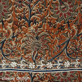 Orange - kalamkari hand embroidery cotton blouse piece 24
