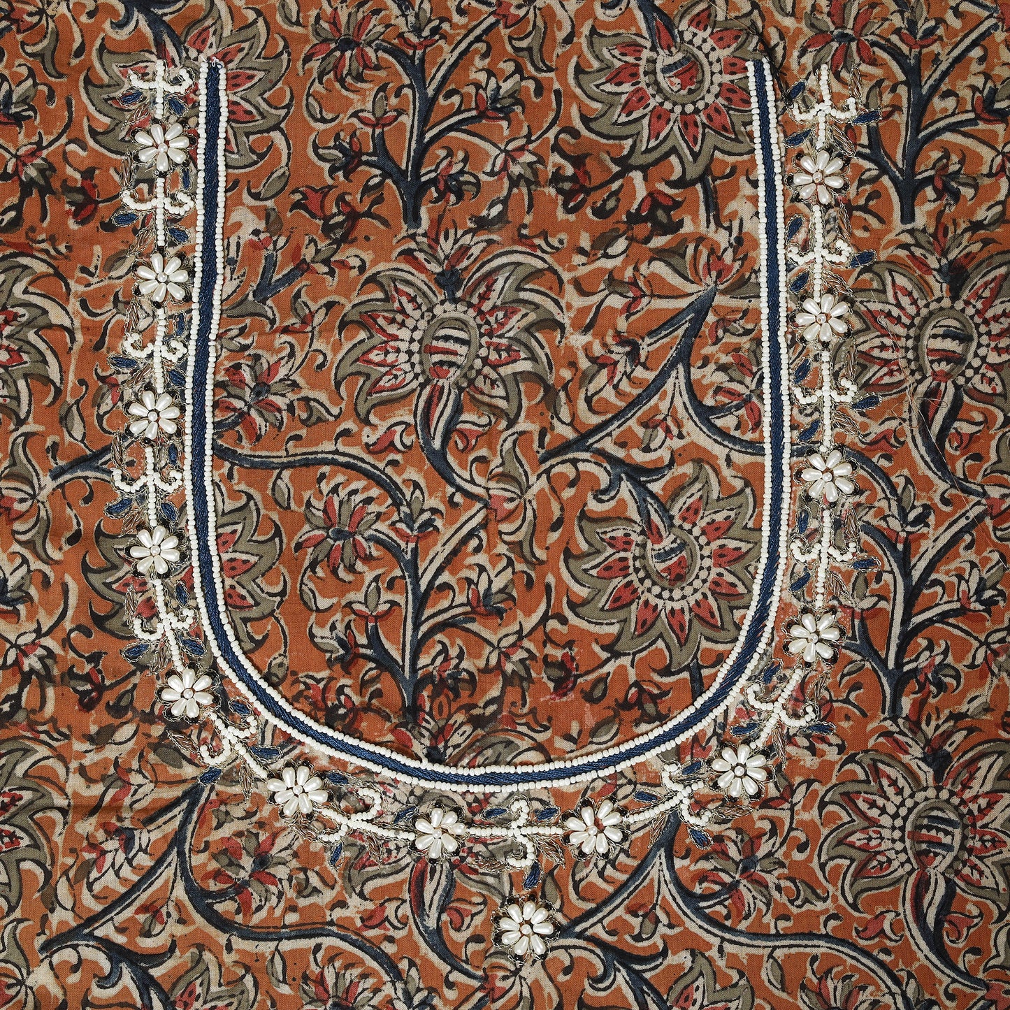 Orange - kalamkari hand embroidery cotton blouse piece 24