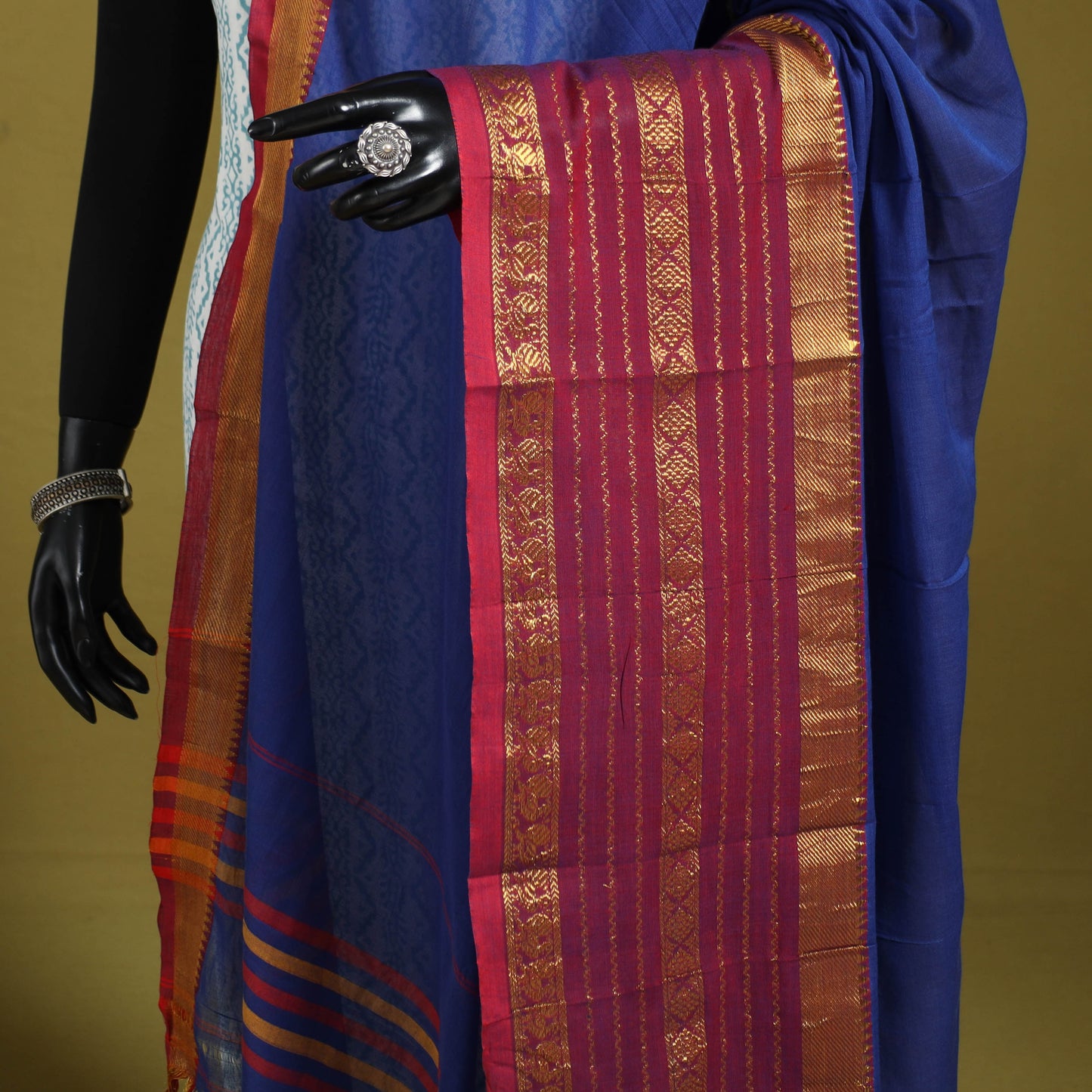 Blue - dharwad cotton dupatta with zari border 20