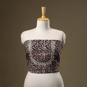 Brown Batik Print Hand Embroidery Cotton Blouse Piece 