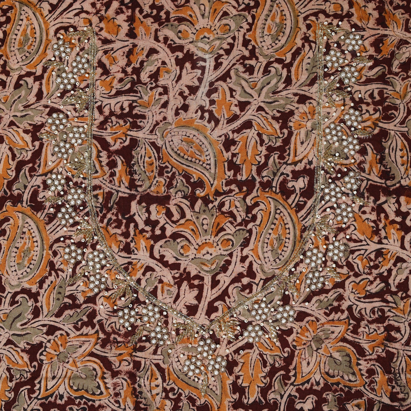 Maroon - kalamkari hand embroidery cotton blouse piece 21