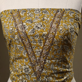 Yellow Bagru Print Hand Embroidery Cotton Blouse Piece 