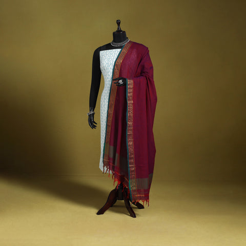Maroon - dharwad cotton dupatta with zari border 21