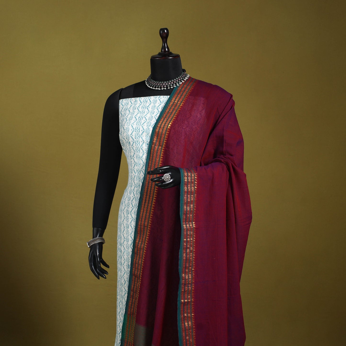 Maroon - dharwad cotton dupatta with zari border 21