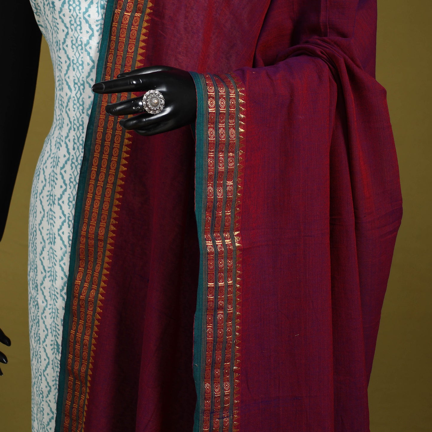 Maroon - dharwad cotton dupatta with zari border 21
