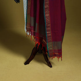 Maroon - dharwad cotton dupatta with zari border 21
