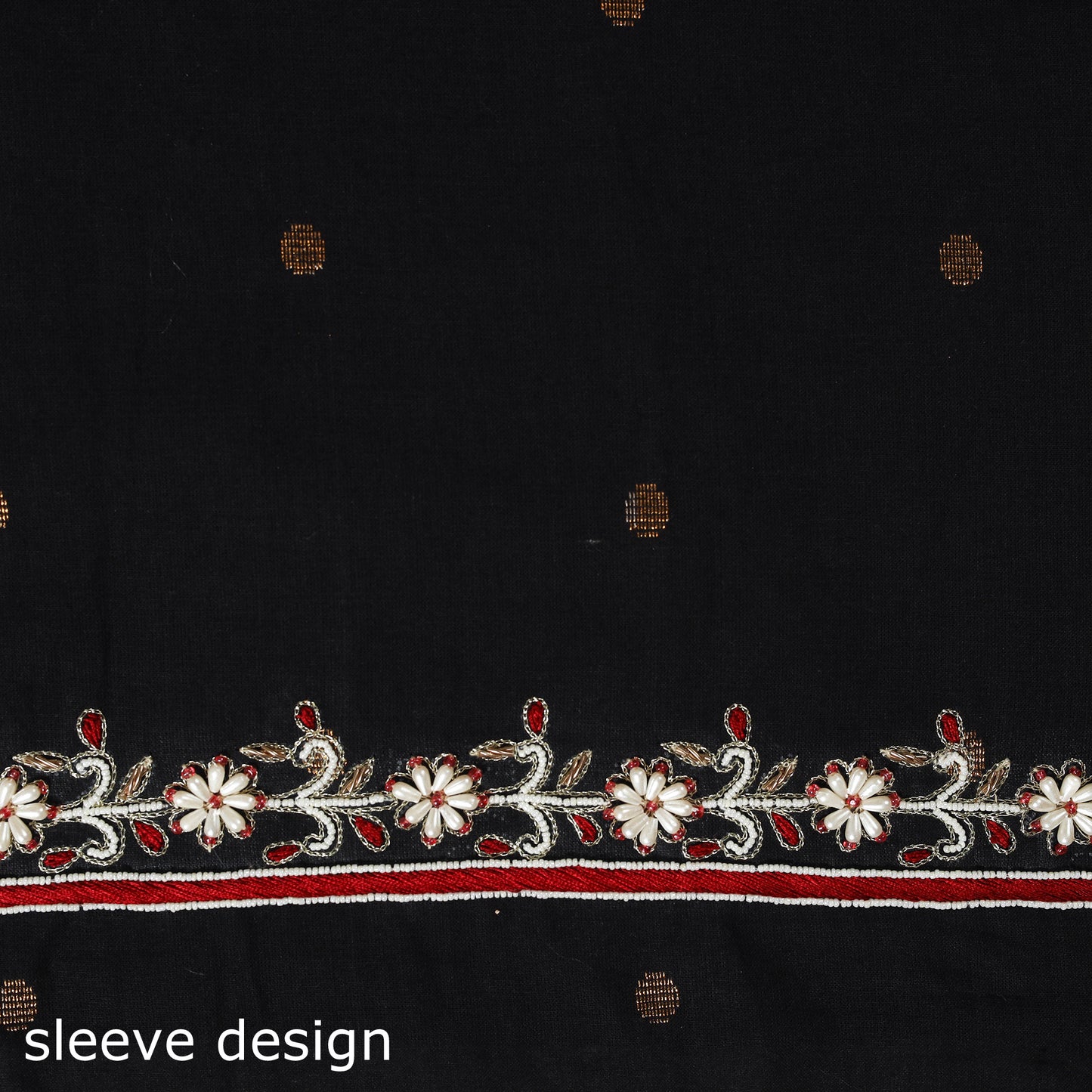 Black Polka Dot Hand Embroidery Cotton Blouse Piece