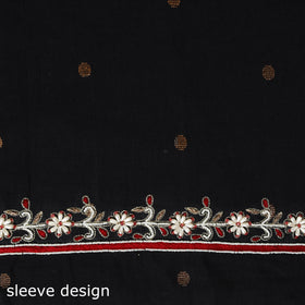 Black Polka Dot Hand Embroidery Cotton Blouse Piece