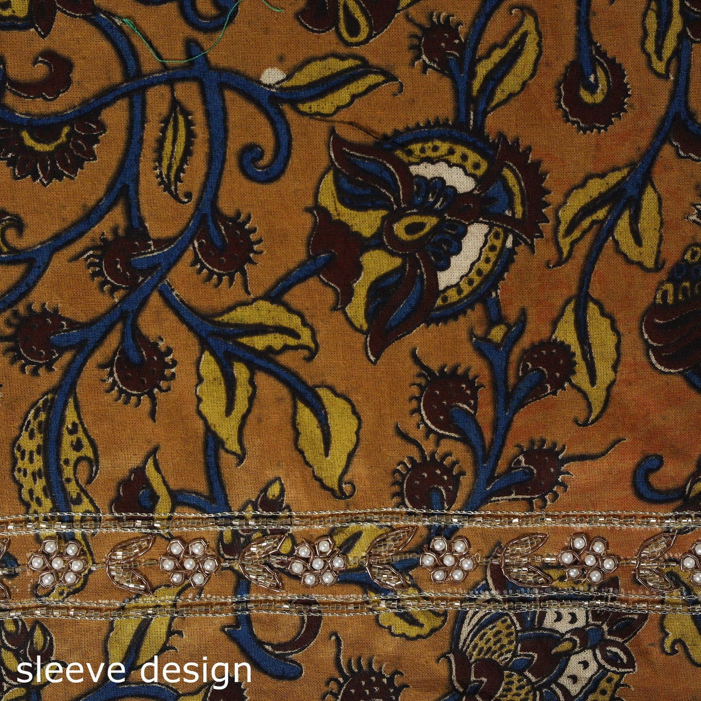 Yellow - kalamkari hand embroidery cotton blouse piece 07