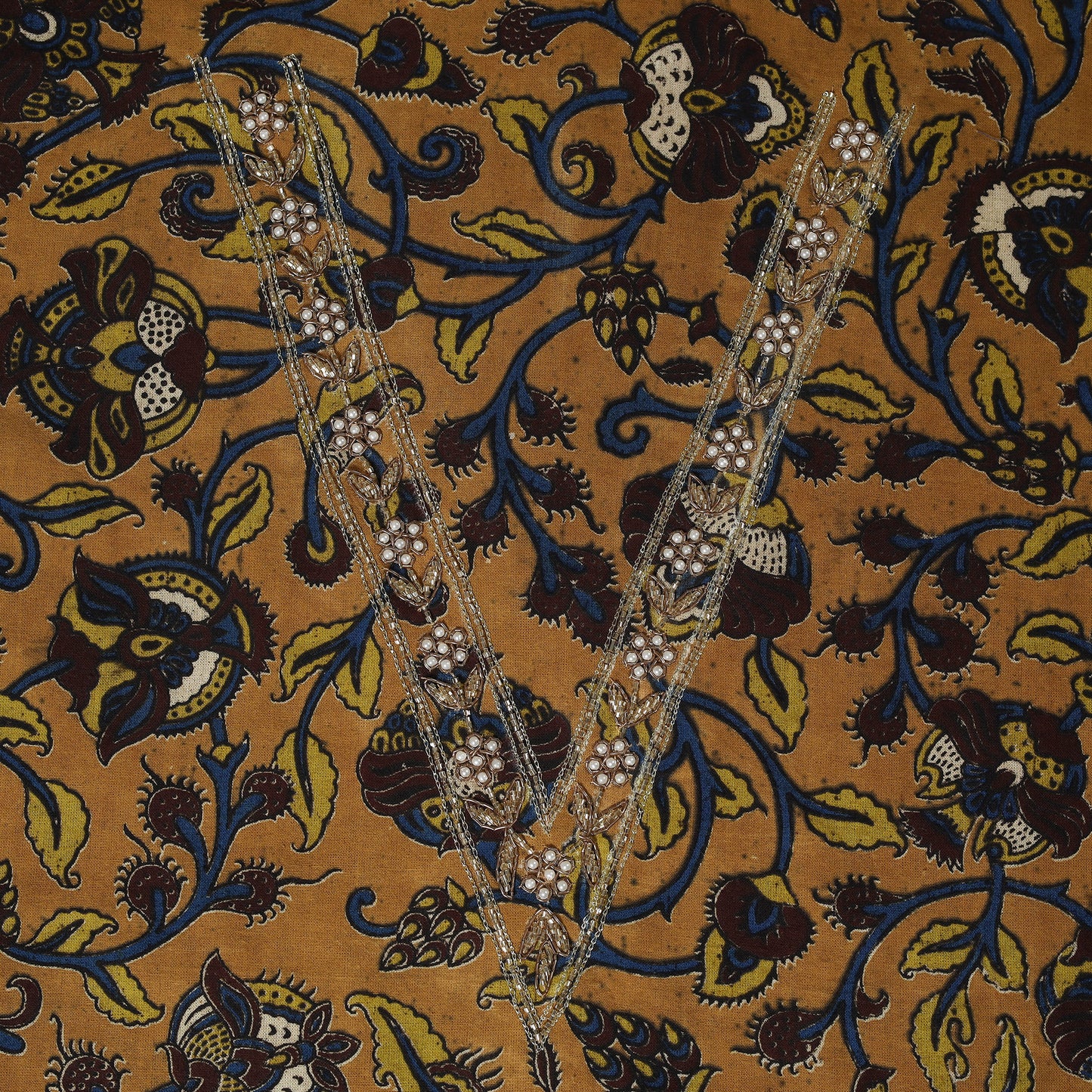 Yellow - kalamkari hand embroidery cotton blouse piece 07