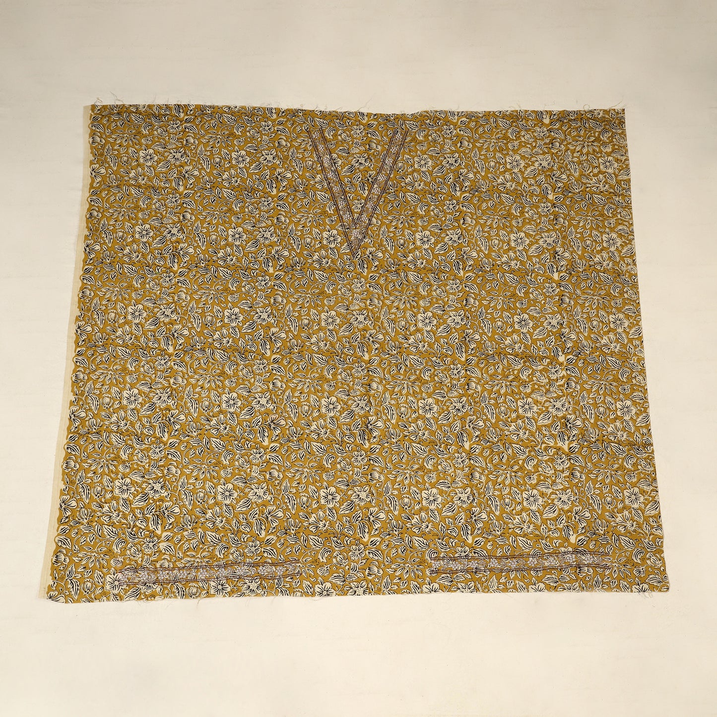 Yellow Bagru Print Hand Embroidery Cotton Blouse Piece 
