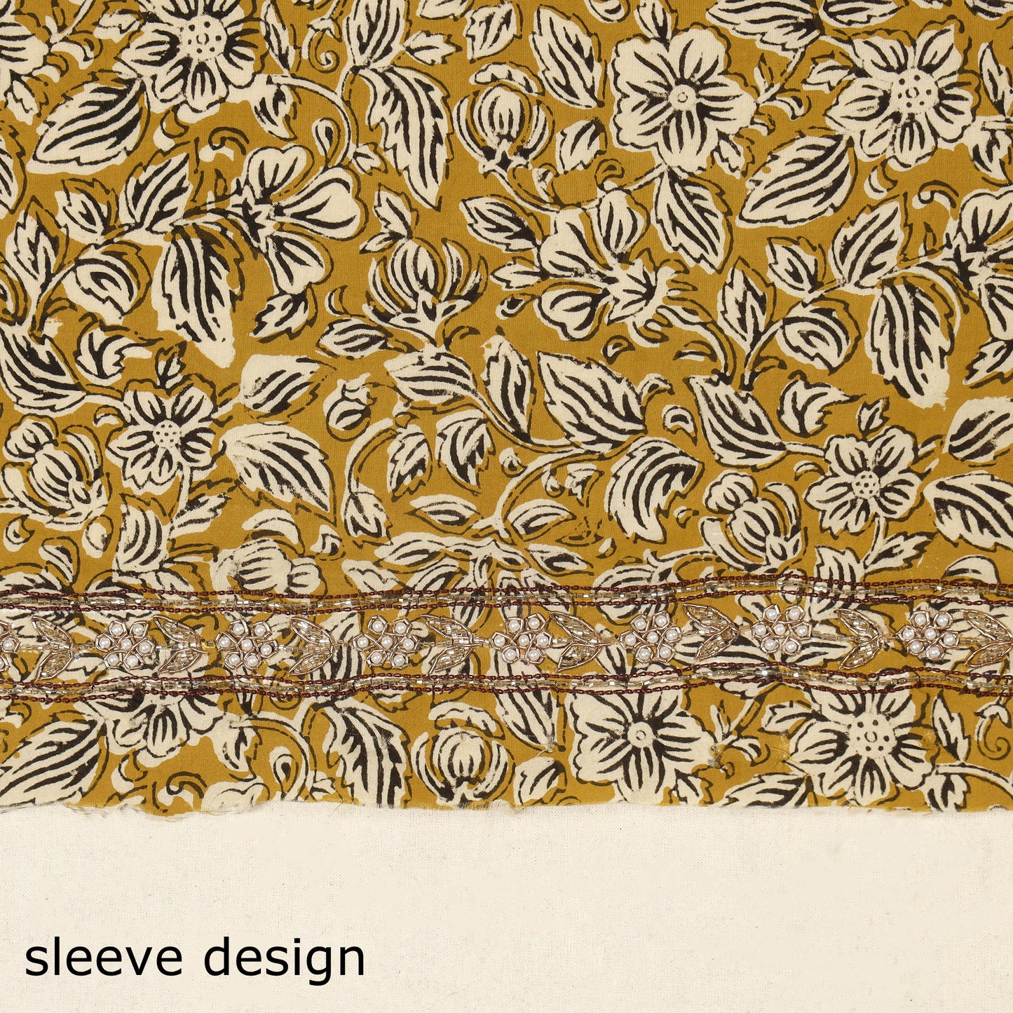 Yellow Bagru Print Hand Embroidery Cotton Blouse Piece 