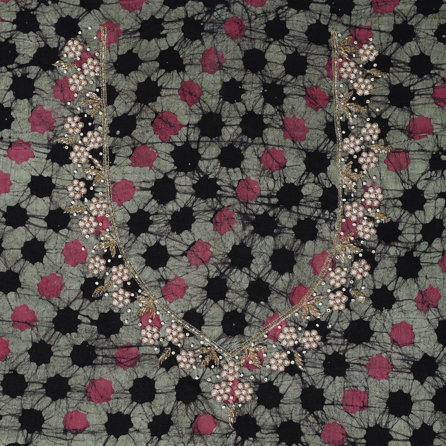 Batik Print Hand Embroidery Cotton Blouse Piece