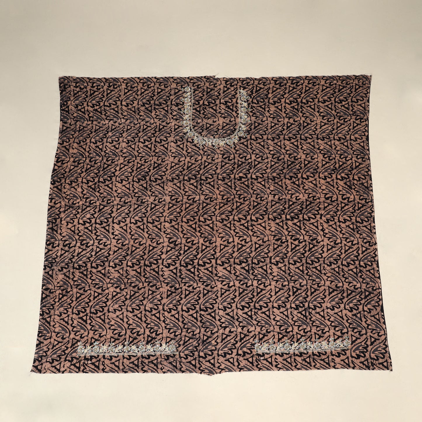 Brown Batik Print Hand Embroidery Cotton Blouse Piece 