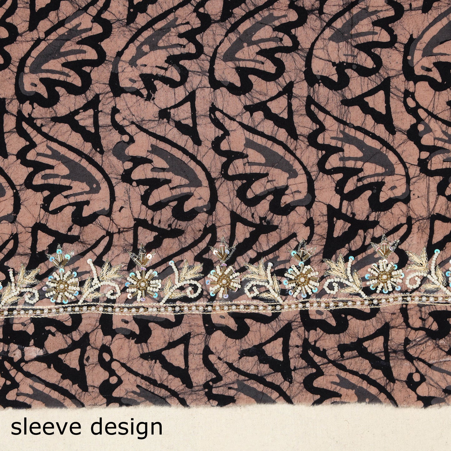 Brown Batik Print Hand Embroidery Cotton Blouse Piece 