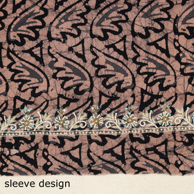 Brown Batik Print Hand Embroidery Cotton Blouse Piece 