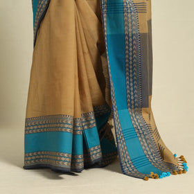 Brown - bengal woven border handloom cotton saree 61