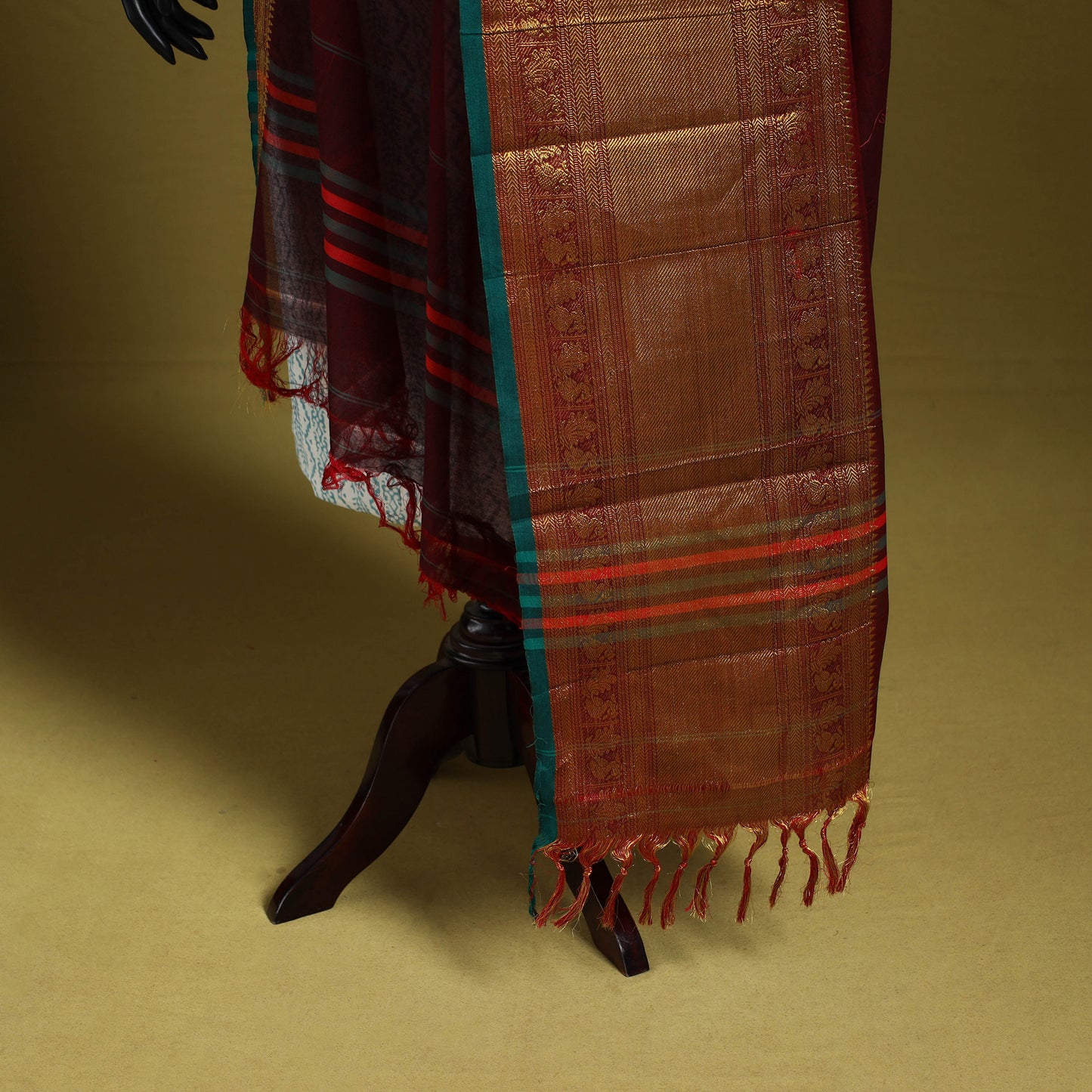 Maroon - dharwad cotton dupatta with zari border 29