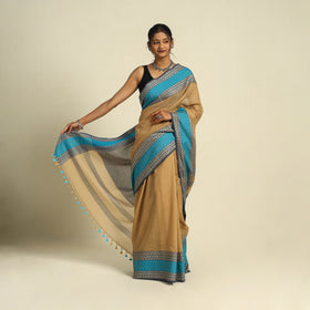 Brown - bengal woven border handloom cotton saree 61
