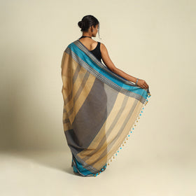 Brown - bengal woven border handloom cotton saree 61