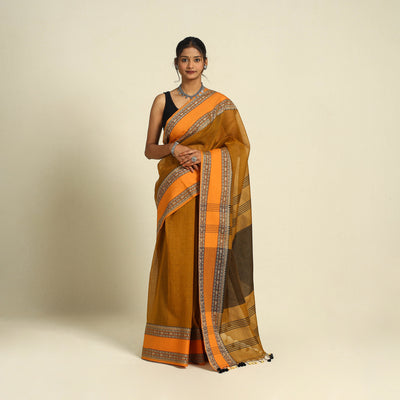 Buy Brown Bengal Woven Border Handloom Cotton Saree 
