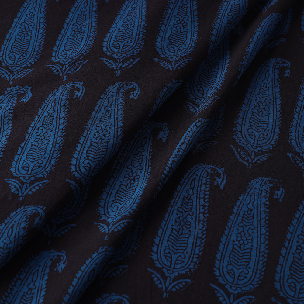 Black - Bagh Hand Block Printed Cotton Fabric