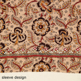 Beige Kalamkari Print Hand Embroidery Cotton Blouse Piece