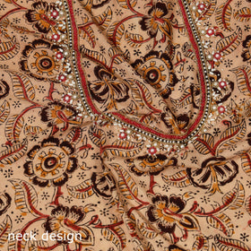 Beige Kalamkari Print Hand Embroidery Cotton Blouse Piece