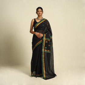  Black Handloom Cotton Zari & Thread Buti Venkatagiri Saree