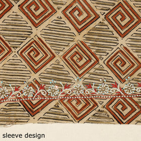 Beige Kalamkari Print Hand Embroidery Cotton Blouse Piece