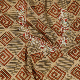 Beige Kalamkari Print Hand Embroidery Cotton Blouse Piece