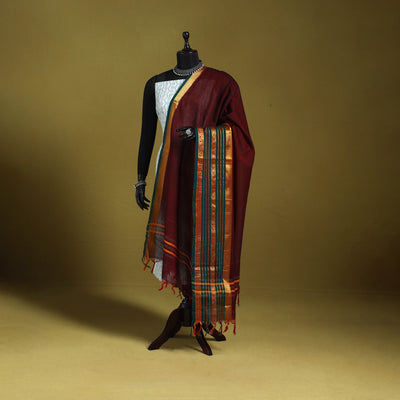 Maroon - dharwad cotton dupatta with zari border 34