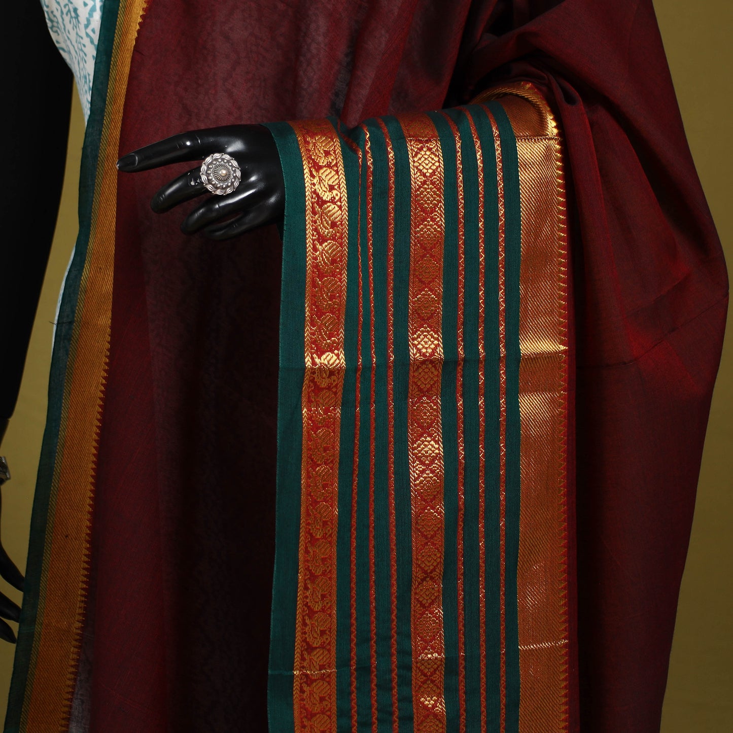 Maroon - dharwad cotton dupatta with zari border 34