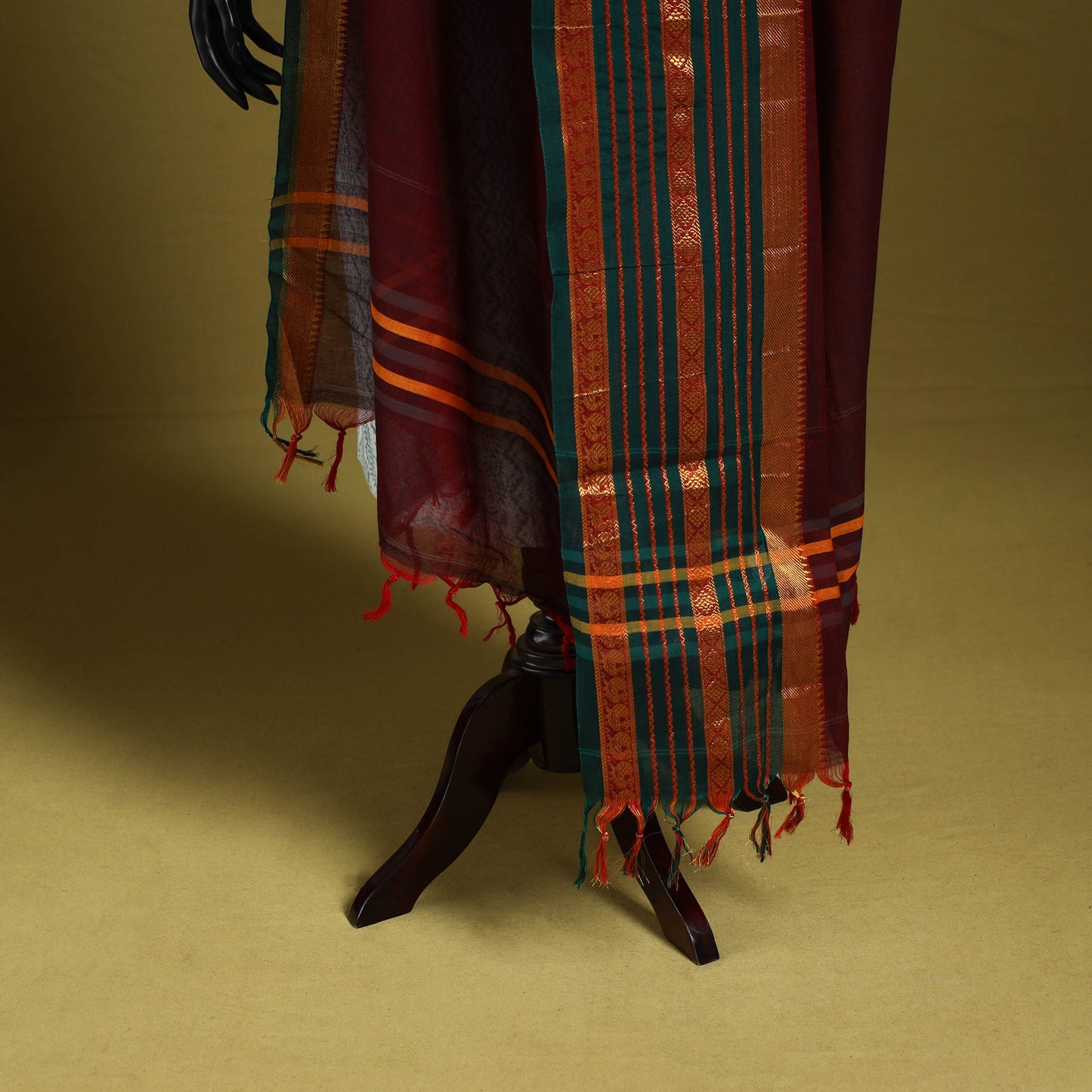 Maroon - dharwad cotton dupatta with zari border 34