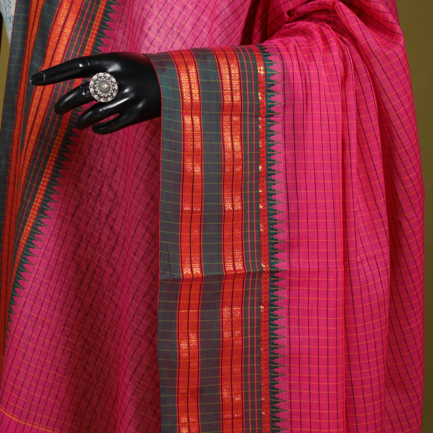 Pink - dharwad cotton dupatta with zari border 35