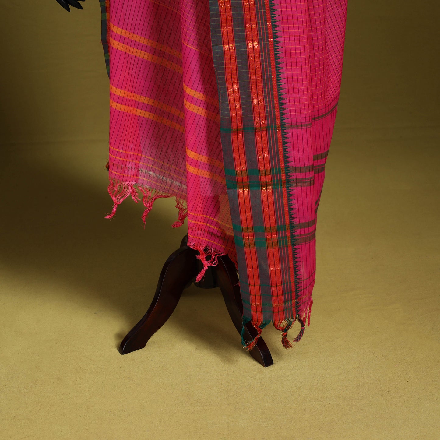 Pink - dharwad cotton dupatta with zari border 35