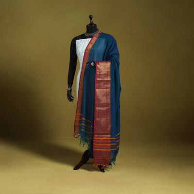 Blue - dharwad cotton dupatta with zari border 36