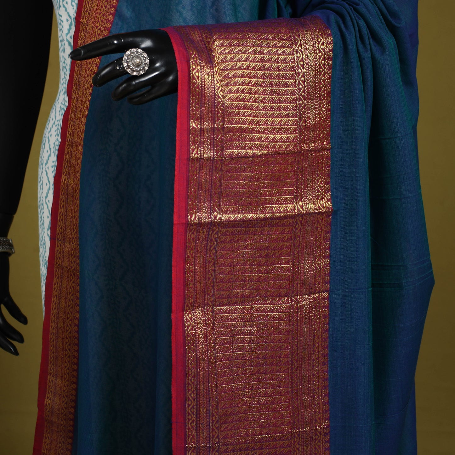 Blue - dharwad cotton dupatta with zari border 36