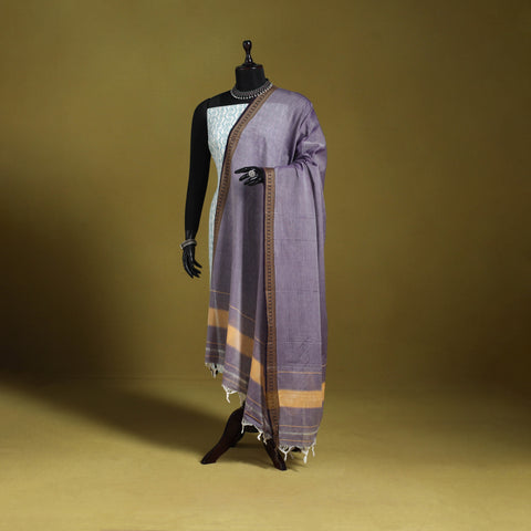 Purple - dharwad cotton dupatta with zari border 37