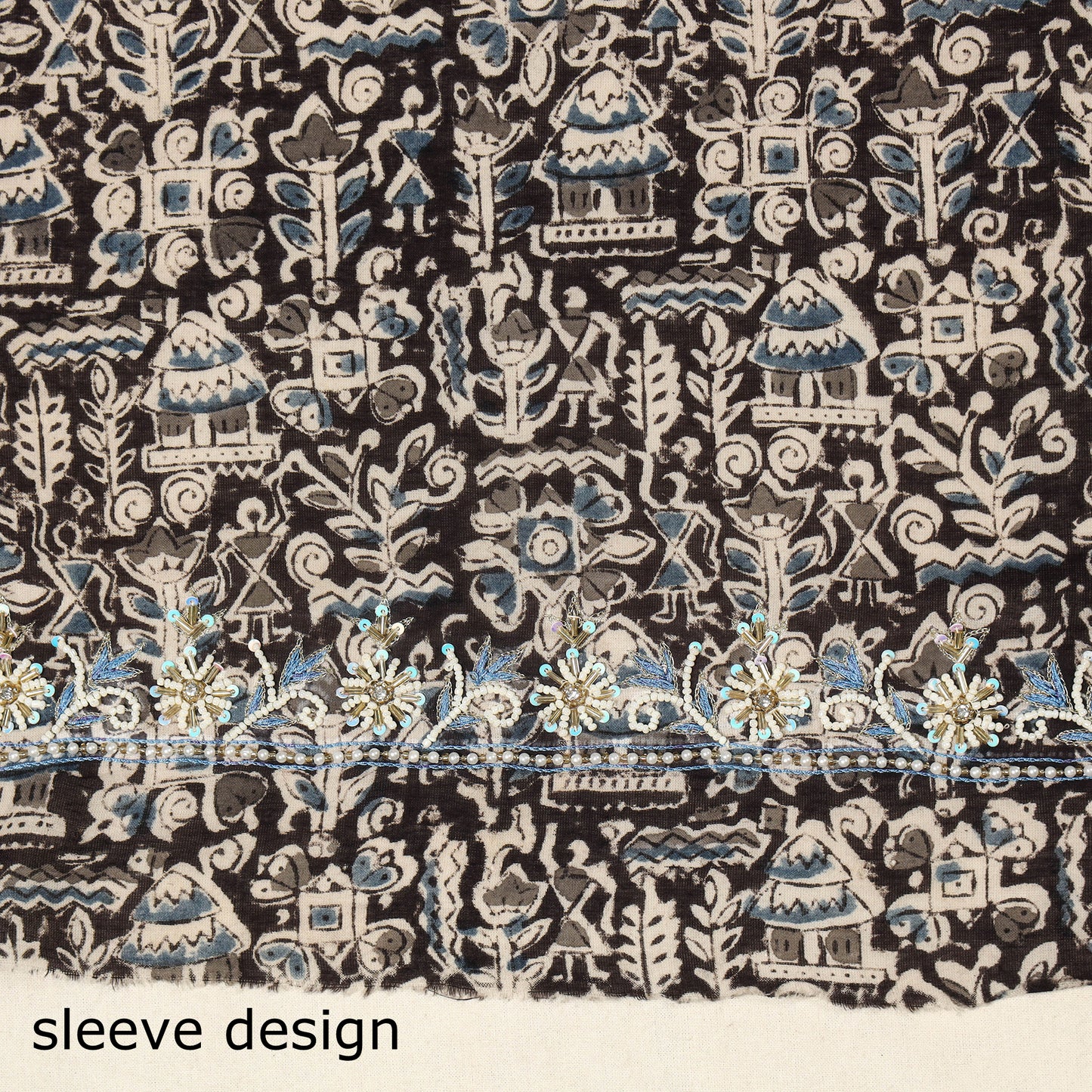 Black - kalamkari hand embroidery cotton blouse piece 23